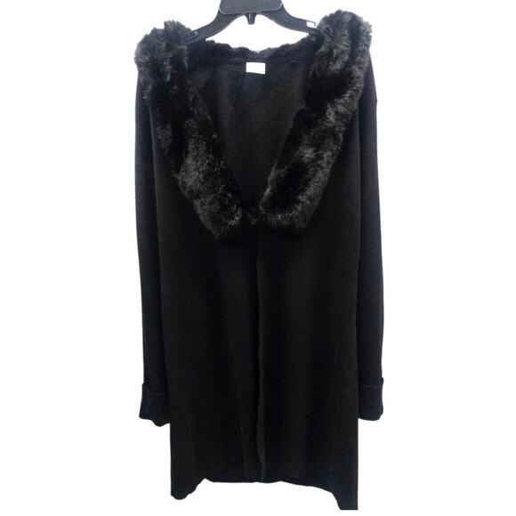 Cabi Dynasty Sweater #3679 Black Long Line Fur Collar  Cardigan Women's Large - Picture 3 of 6